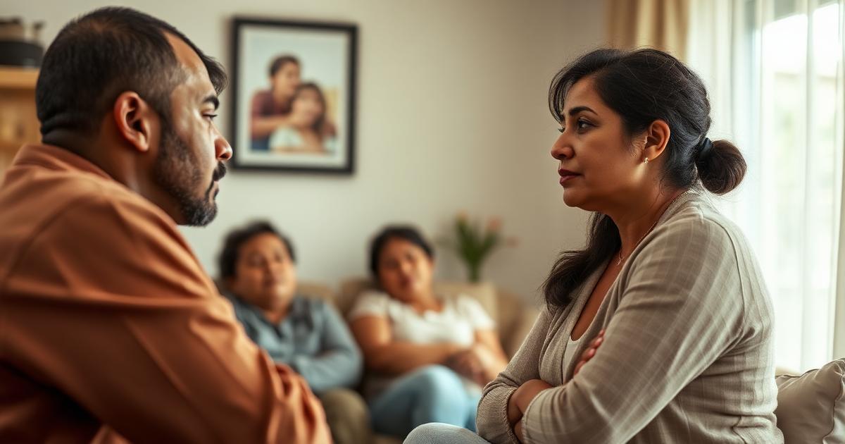 mujer estableciendo un limite emocional en una conversacion familiar