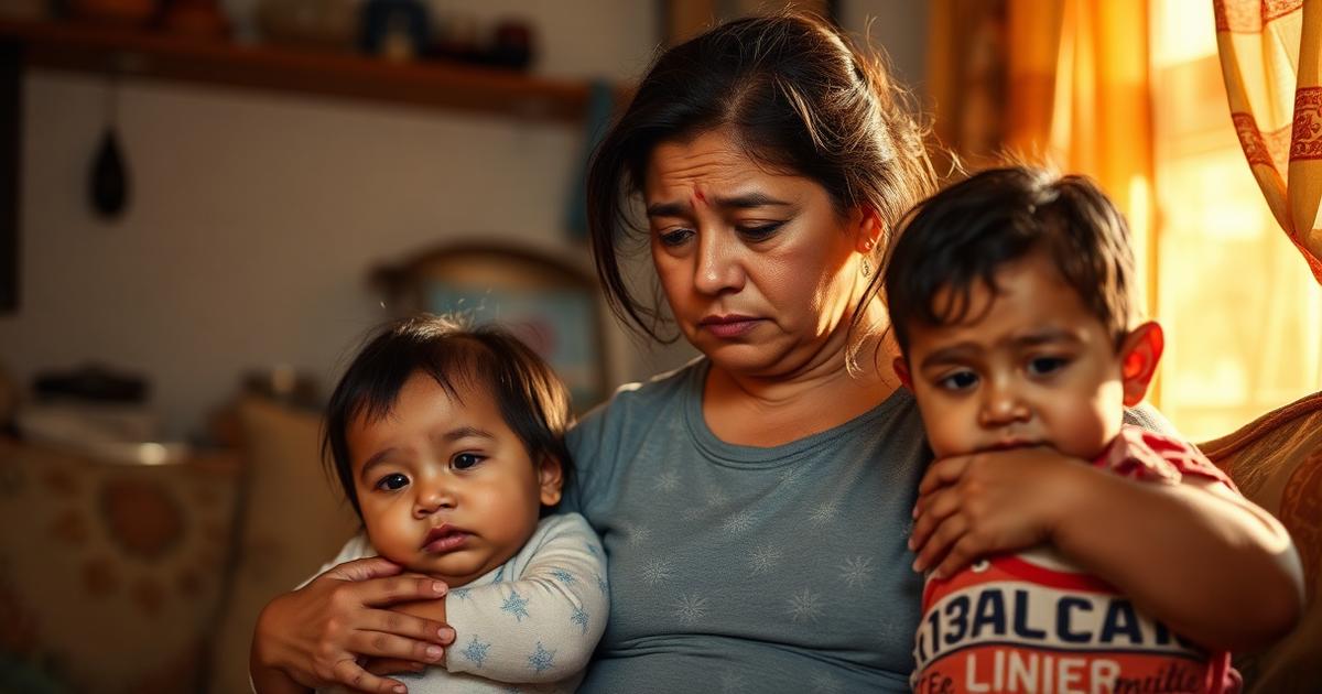 madre procesando sentimientos de culpa mientras cuida de sus hijos