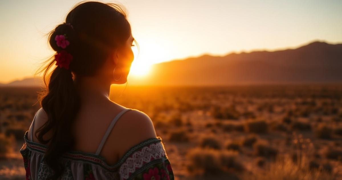 mujer contemplando el horizonte desertico de sonora en momento introspectivo